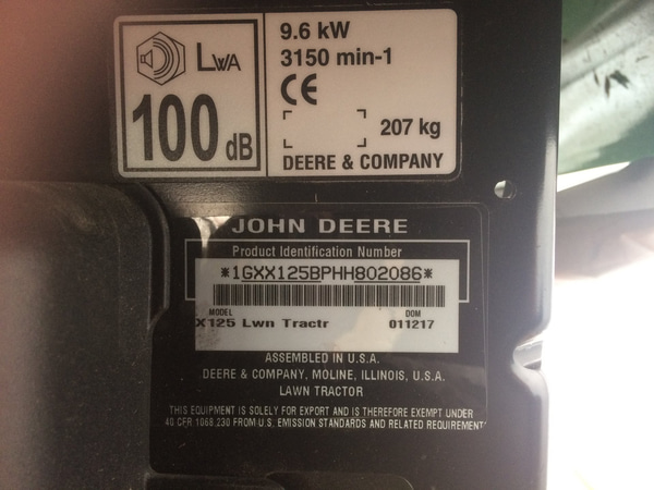 John Deere X125 åkgräsklippare